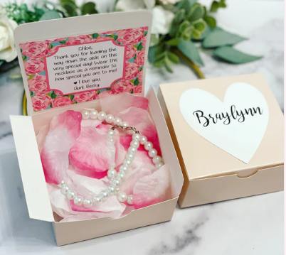 Flower Girl Pearl Necklace & Practice Flower Petals with gift box!