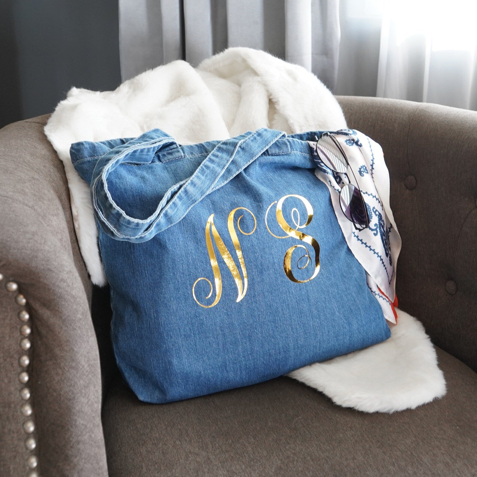 Personalized Initial Denim Bags