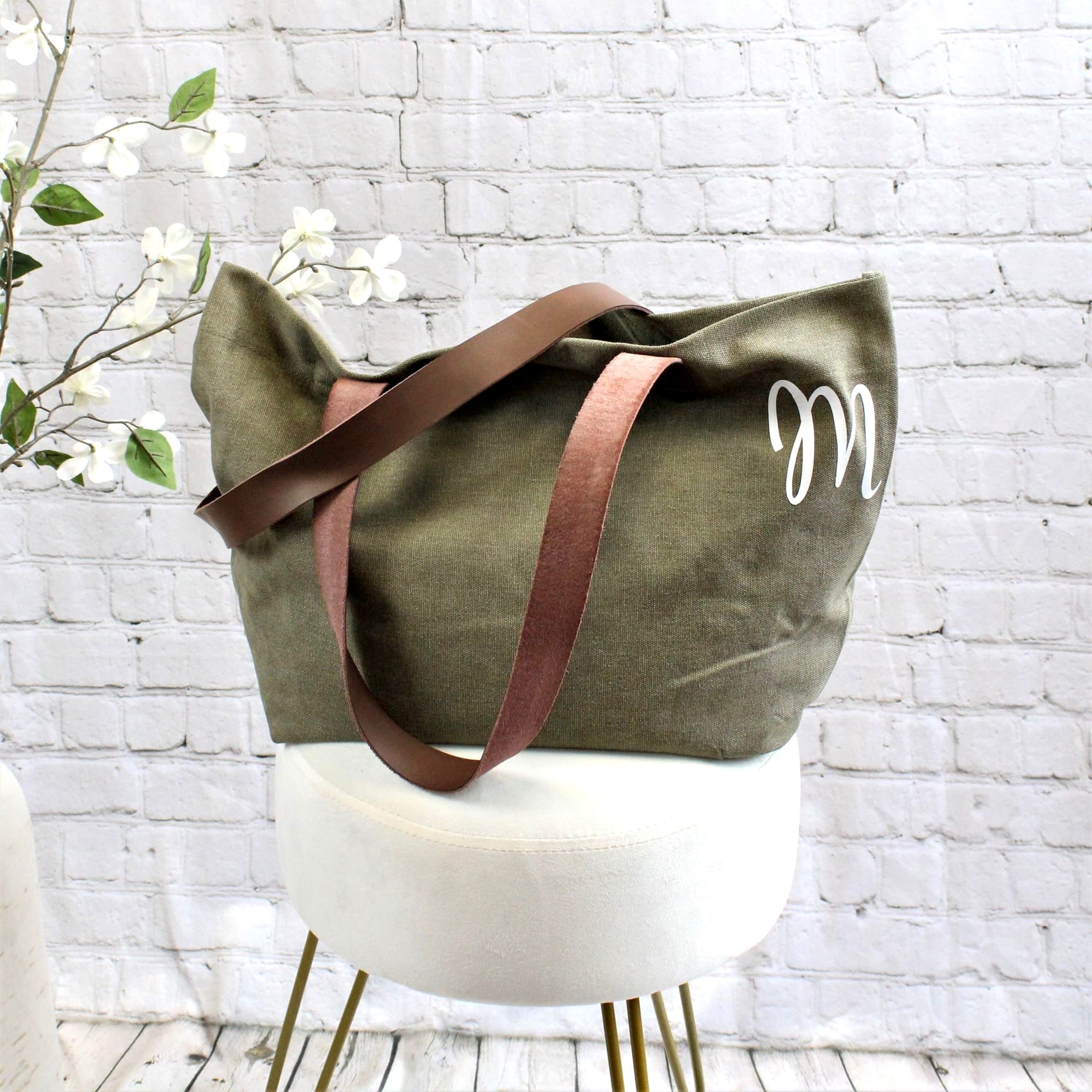 Bridesmaid Gift - Canvas Tote with Leather Handles