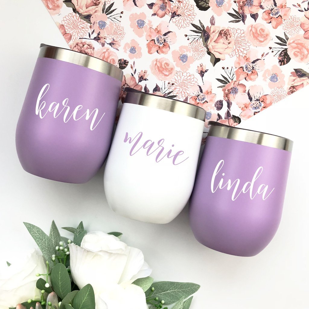 Personalized Stemless Wine Cup Insulated Stainless Steel (Rose Gold, Black,  White, Mint, Lilac) - Bridesmaid Gifts Boutique