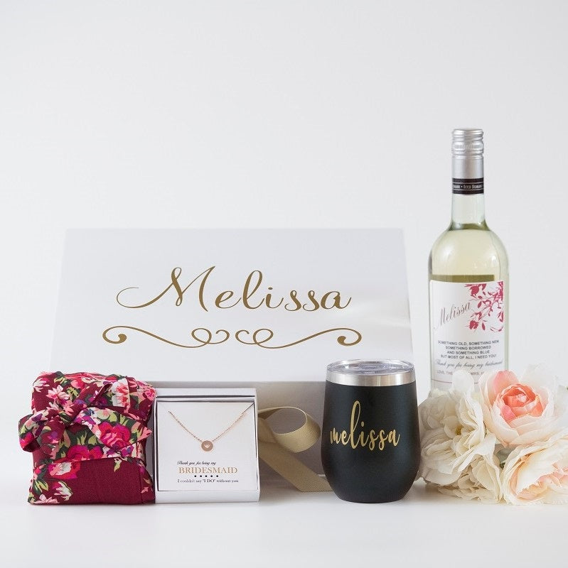 Build a Bridesmaid Box OPtion Include Bridal Robe, Jewelry, Tumbler, Pen,  Proposal Card - Bridesmaid Gifts Boutique