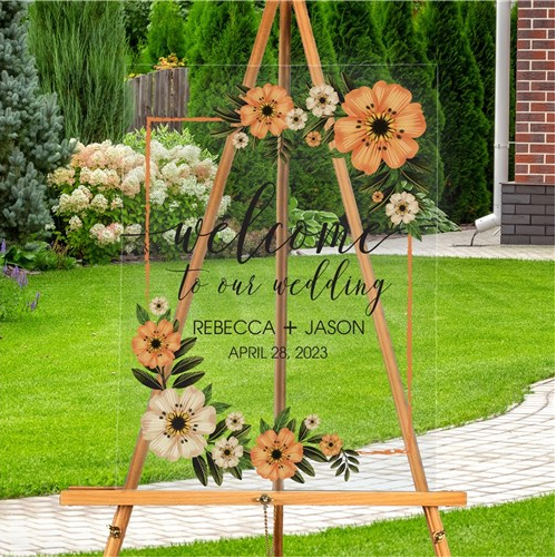 Personalized Orange Floral Welcome Acrylic Sign