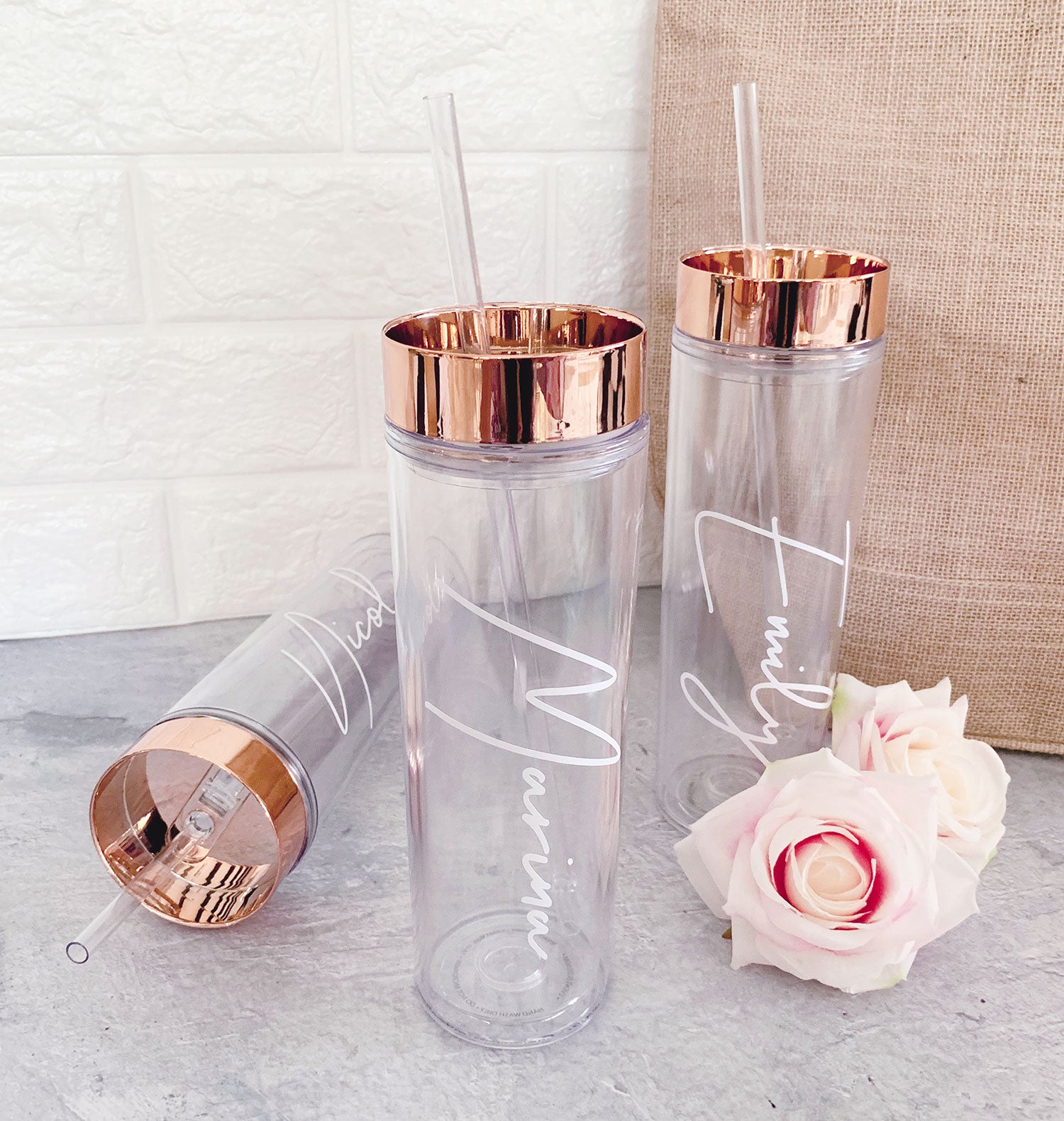 Cute Personalized Clear Tumbler - Bridal Party Cup - Custom Tumbler with Lid
