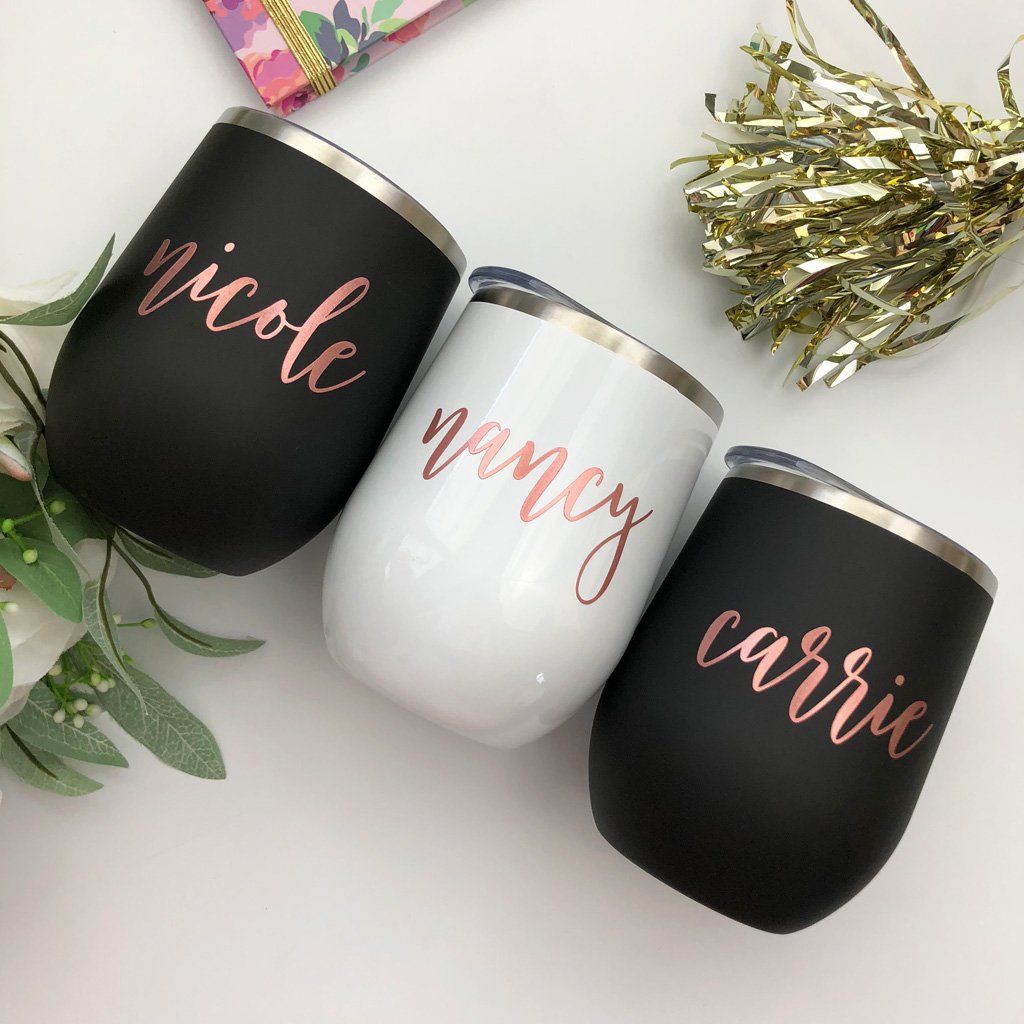 Bridesmaid Gifts Personalized Wine Tumblers Bridal Party Cups Stemless –  UrWeddingGifts