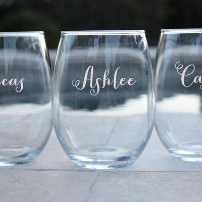 Engraved Stemless Wine Glasses