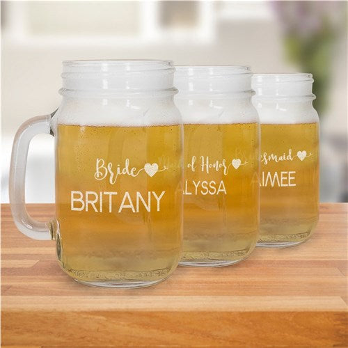 Engraved Bridal Party Mason Jar