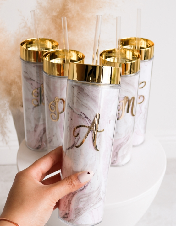 Personalized Bridal Party Gift Agate Shimmer Skinny Tumbler for