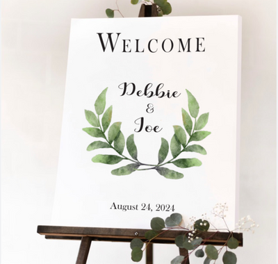 Green Leaves Welcome Wedding Canvas Sign