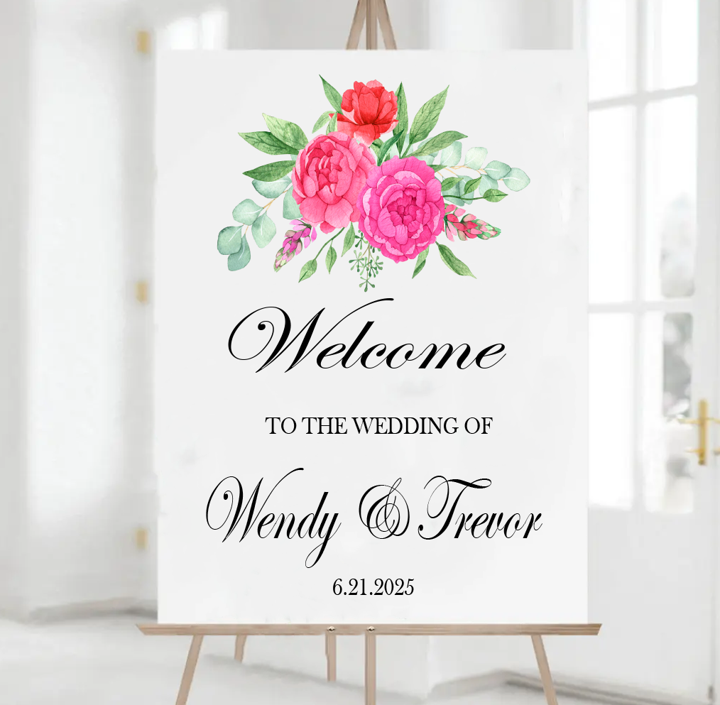 Pink Floral Welcome Wedding Canvas Sign